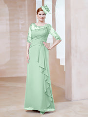 Robe en Mousseline à Manches Mi-longues et Décolleté Illusion avec Dentelle Vert Menthe Grande Taille