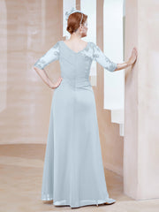 Robe en Mousseline à Manches Mi-longues et Décolleté Illusion avec Dentelle Brume