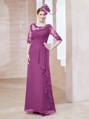 Robe en Mousseline à Manches Mi-longues et Décolleté Illusion avec Dentelle Orchidee Grande Taille