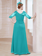 Robe en Mousseline à Manches Mi-longues et Décolleté Illusion avec Dentelle Piscine