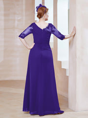 Robe en Mousseline à Manches Mi-longues et Décolleté Illusion avec Dentelle Régence Grande Taille