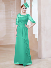 Robe en Mousseline à Manches Mi-longues et Décolleté Illusion avec Dentelle Spa Grande Taille