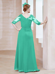 Robe en Mousseline à Manches Mi-longues et Décolleté Illusion avec Dentelle Spa Grande Taille
