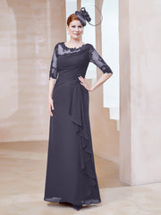 Robe en Mousseline à Manches Mi-longues et Décolleté Illusion avec Dentelle Orageux