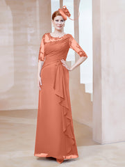 Robe en Mousseline à Manches Mi-longues et Décolleté Illusion avec Dentelle Crépuscule