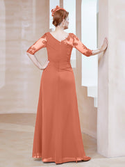 Robe en Mousseline à Manches Mi-longues et Décolleté Illusion avec Dentelle Crépuscule