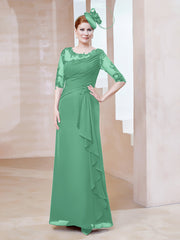 Robe en Mousseline à Manches Mi-longues et Décolleté Illusion avec Dentelle Turquoise Grande Taille