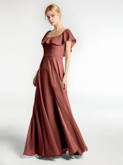 Robe Longue en Mousseline à Encolure Carrée avec Fente sur le Devant terracotta Grande Taille