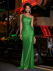 Robe en Jersey à Une Épaule avec Fente Vert Grande Taille