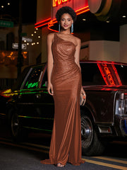 Robe en Jersey à Une Épaule avec Fente Rouille