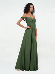 Hors de l'Epaule Robes Empire avec Col en Cœur Olive Verte Grande Taille