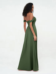 Hors de l'Epaule Robes Empire avec Col en Cœur Olive Verte Grande Taille