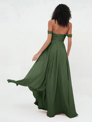 Hors de l'Epaule Robes Empire avec Col en Cœur Olive Verte