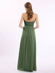 Robe Longue avec Perlée Sans Bretelles Col en Cœur Olive Verte