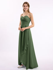 Robe Longue avec Perlée Sans Bretelles Col en Cœur Olive Verte