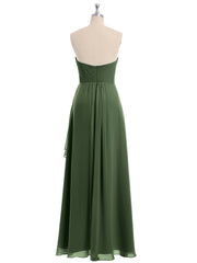 Robe Longue avec Perlée Sans Bretelles Col en Cœur Olive Verte Grande Taille