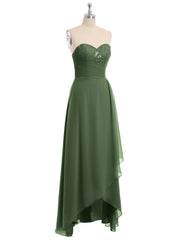 Robe Longue avec Perlée Sans Bretelles Col en Cœur Olive Verte