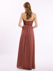 Robe Longue avec Perlée Sans Bretelles Col en Cœur terracotta