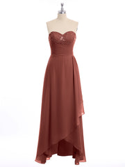 Robe Longue avec Perlée Sans Bretelles Col en Cœur terracotta