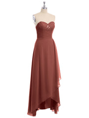Robe Longue avec Perlée Sans Bretelles Col en Cœur terracotta