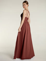 Double Bretelles Mousseline Robes Avec Col En Cœur terracotta