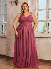 Double Bretelles Mousseline Robes Avec Col En Cœur Cannelle Rose