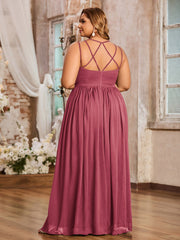 Double Bretelles Mousseline Robes Avec Col En Cœur Cannelle Rose