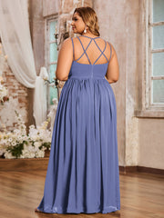 Double Bretelles Mousseline Robes Avec Col En Cœur Pervenche Grande Taille