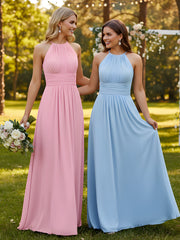 Licou Mousseline Maxi Robe Demoiselle d'Honneur Rose Bonbon