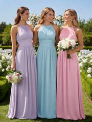 Licou Mousseline Maxi Robe Demoiselle d'Honneur Rose Bonbon