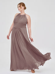Licou Mousseline Maxi Robe Demoiselle d'Honneur Dusk Grande Taille
