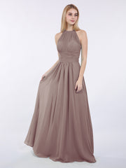 Licou Mousseline Maxi Robe Demoiselle d'Honneur Dusk Grande Taille