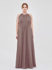 Licou Mousseline Maxi Robe Demoiselle d'Honneur Dusk Grande Taille