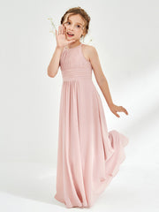 Robes de Demoiselle d'Honneur Junior en Mousseline à Col Licou Rose Poudré