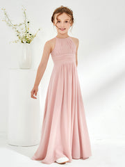 Robes de Demoiselle d'Honneur Junior en Mousseline à Col Licou Rose Poudré