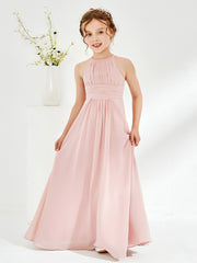 Robes de Demoiselle d'Honneur Junior en Mousseline à Col Licou Rose Poudré