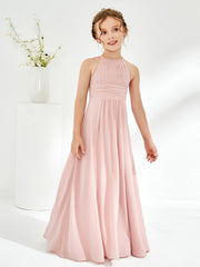 Robes de Demoiselle d'Honneur Junior en Mousseline à Col Licou Rose Poudré