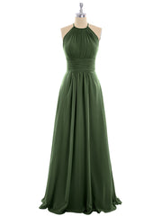 Licou Mousseline Maxi Robe Demoiselle d'Honneur Olive Verte