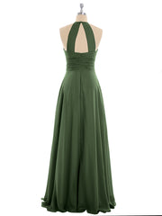 Licou Mousseline Maxi Robe Demoiselle d'Honneur Olive Verte