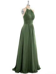 Licou Mousseline Maxi Robe Demoiselle d'Honneur Olive Verte Grande Taille