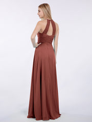 Licou Mousseline Maxi Robe Demoiselle d'Honneur terracotta