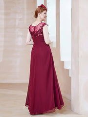 Robe en Mousseline à Encolure Illusion avec Dentelle Bordeaux