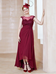 Robe en Mousseline à Encolure Illusion avec Dentelle Bordeaux Grande Taille