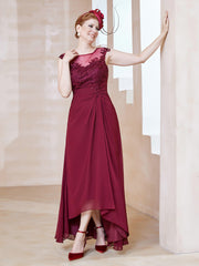 Robe en Mousseline à Encolure Illusion avec Dentelle Bordeaux Grande Taille