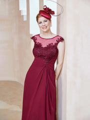 Robe en Mousseline à Encolure Illusion avec Dentelle Bordeaux Grande Taille