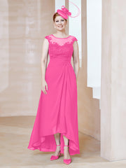 Robe en Mousseline à Encolure Illusion avec Dentelle Azalée