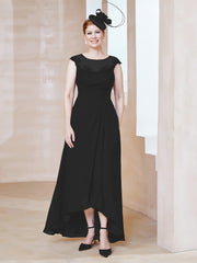 Robe en Mousseline à Encolure Illusion avec Dentelle Noir