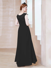 Robe en Mousseline à Encolure Illusion avec Dentelle Noir