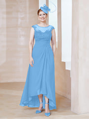 Robe en Mousseline à Encolure Illusion avec Dentelle Bleu