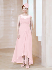 Robe en Mousseline à Encolure Illusion avec Dentelle Rose Pâle Grande Taille